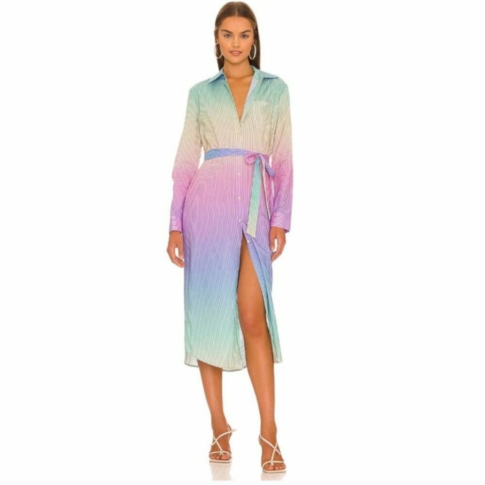Le Superbe Girlfriend Stripe Coverup Midi Shirt Dress Ombre Sky Cotton Women's 8